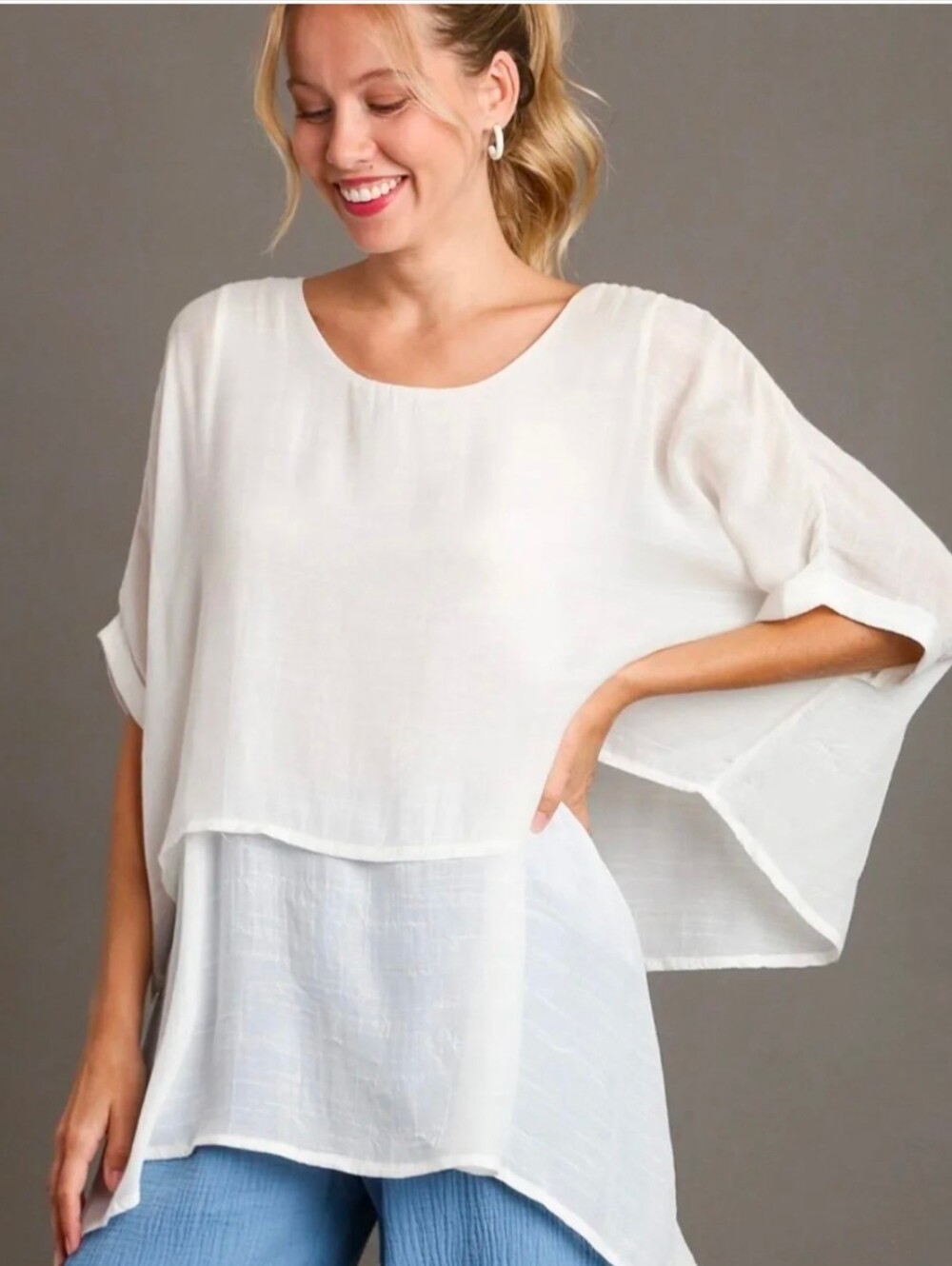 UMGEE Lightweight White Layered Women's Tunic Top